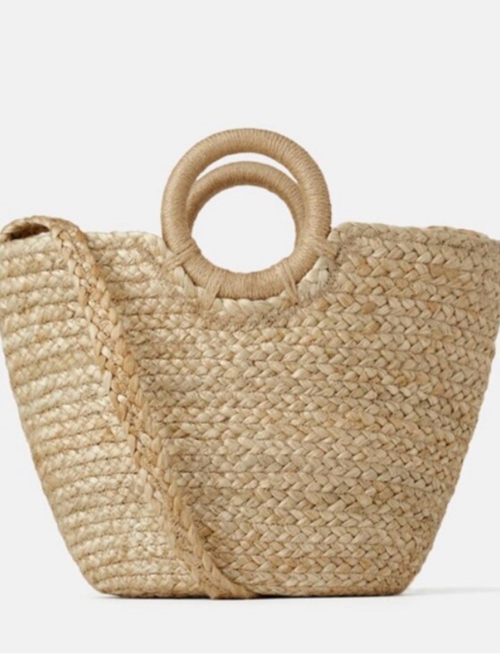 Zara Natural Straw Tote with Wrapped Round Handles